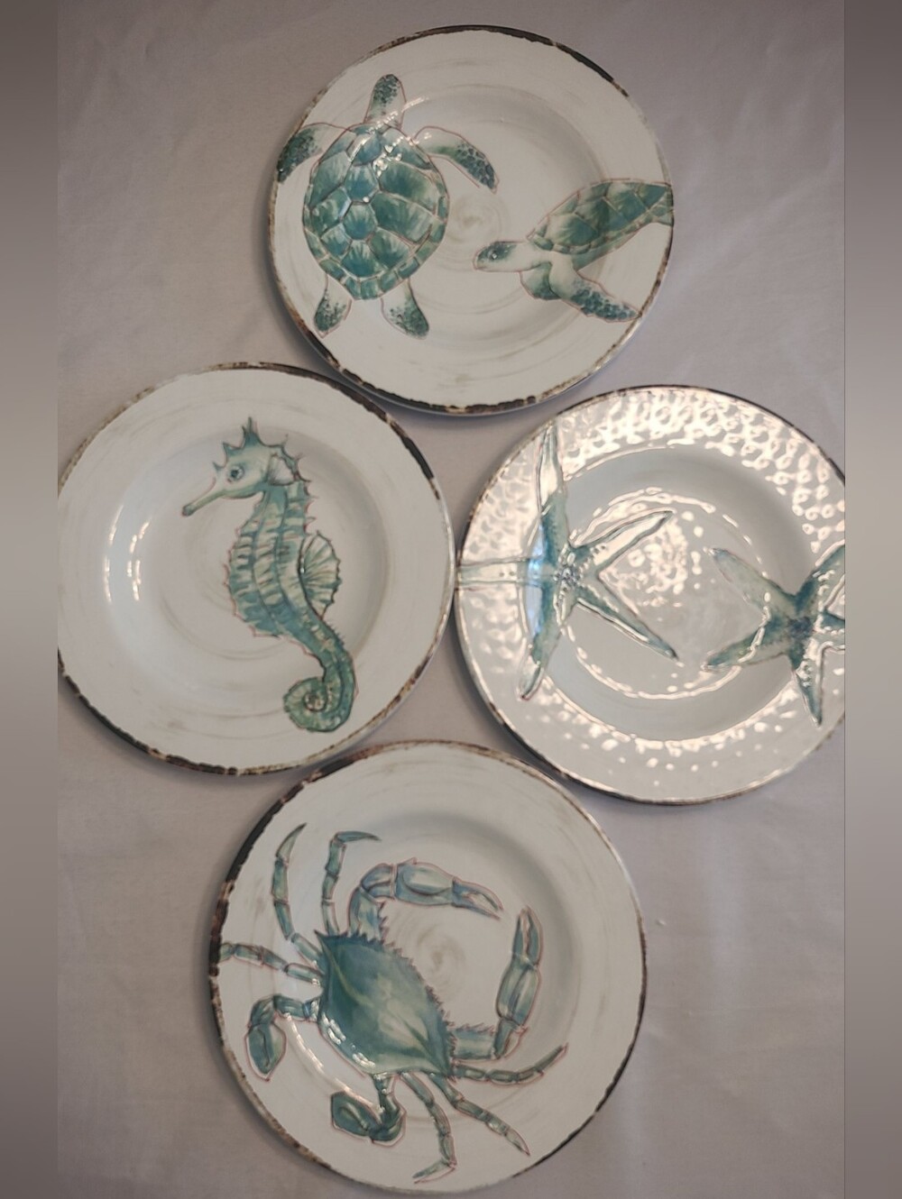 Set of 4 Coastal Sealife Melamine Salad Plates